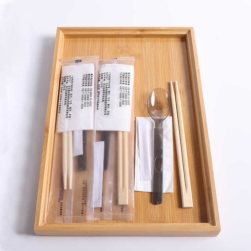 Disposable Bamboo Chopsticks Set na May Spoon At Table Napkin Frosted Composite Film Set