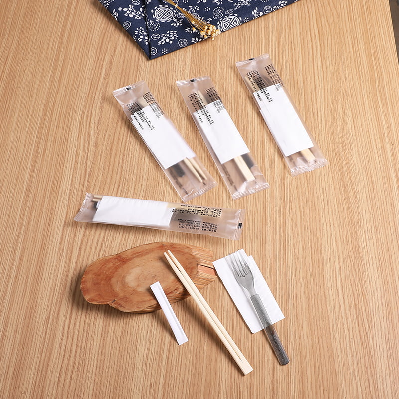 Disposable Bamboo Chopsticks Set na May Fork At Papernapkin Frosted Composite Film Set