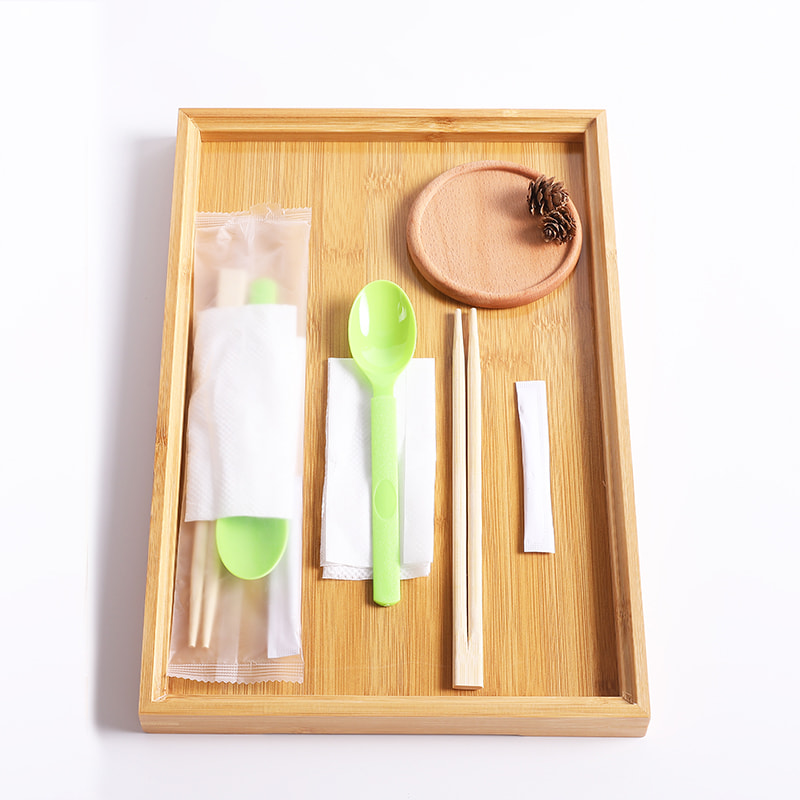 Bamboo Disposable Chopsticks Set na May Green Spoon Serviette Frosted Composite Film Set